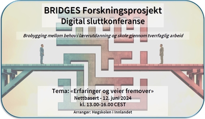 BRIDGES prosjektlogo med informasjon om når og hvor konferansen finner sted