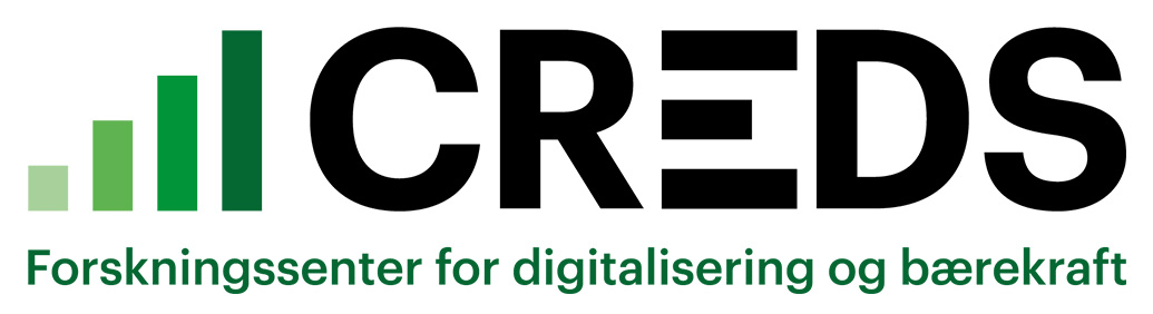 Logo til forskningssenteret CREDS - fire grønne søyler og navnet.