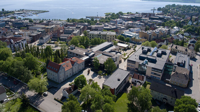 Arial photo of INN University's Hamar campus. 