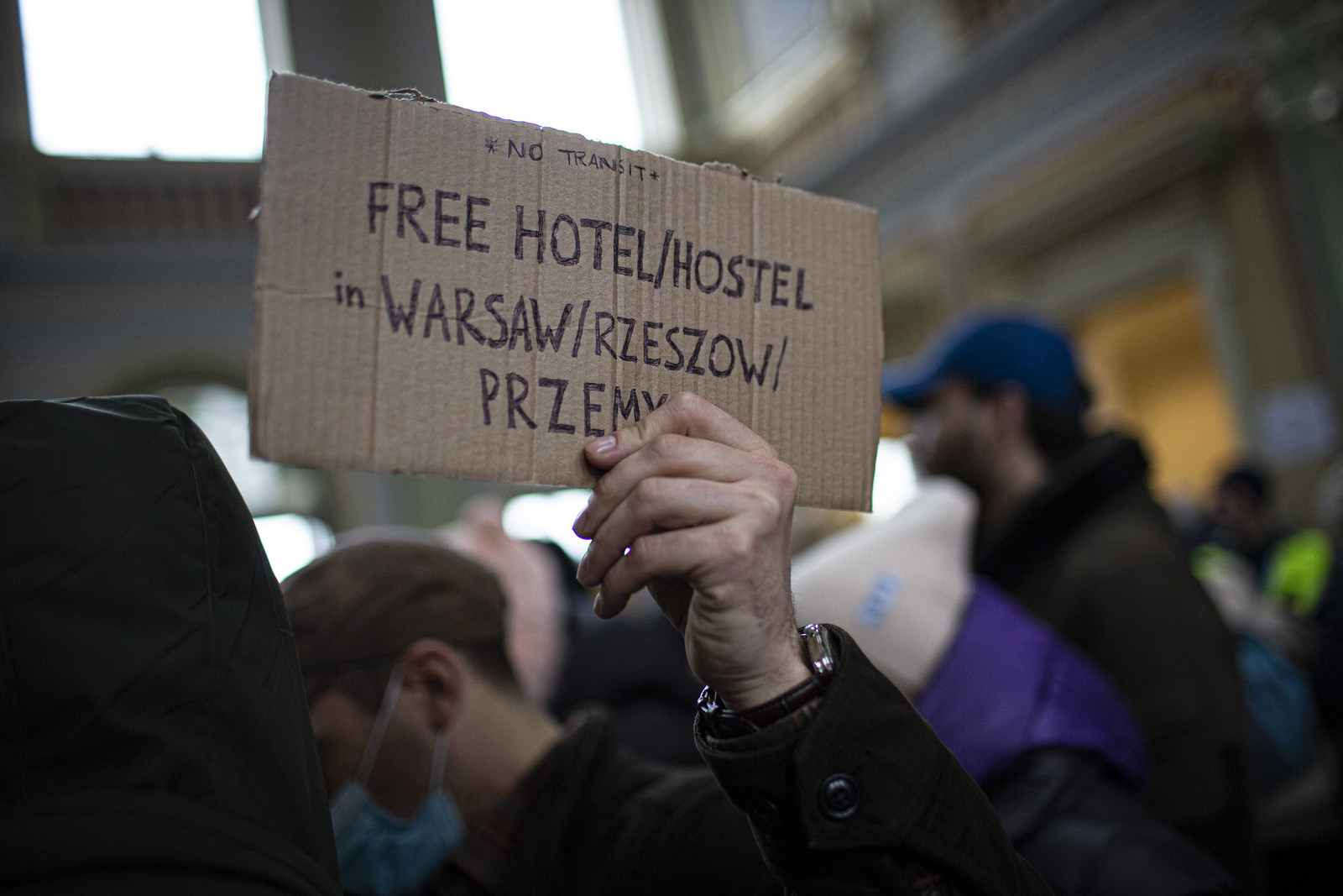 A hand holding a sign that reads "Free hotel/hostel".