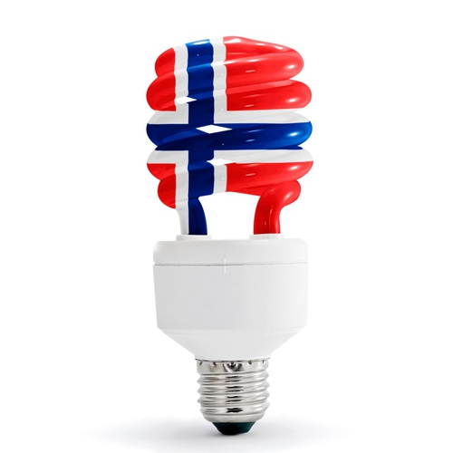 norwegian flag as top of a energy saving lamp bulb