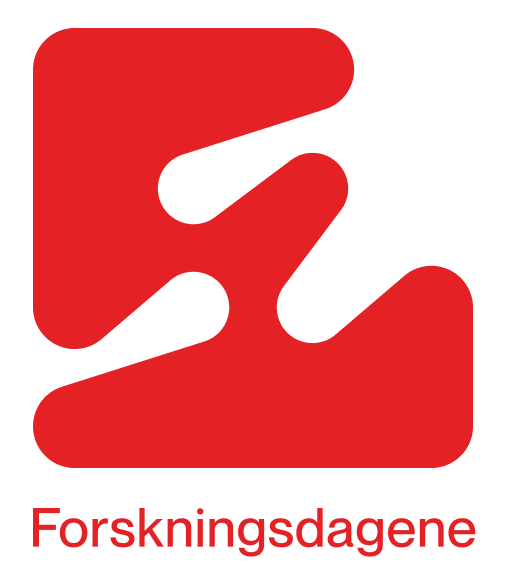 Logo Forskningsdagene med ikon i rødt og tekst under