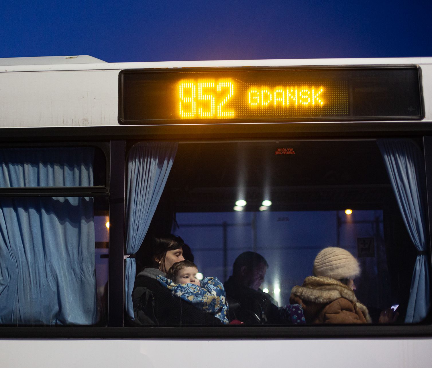 Bussrute med linjenavn over. Det står Gdansk.