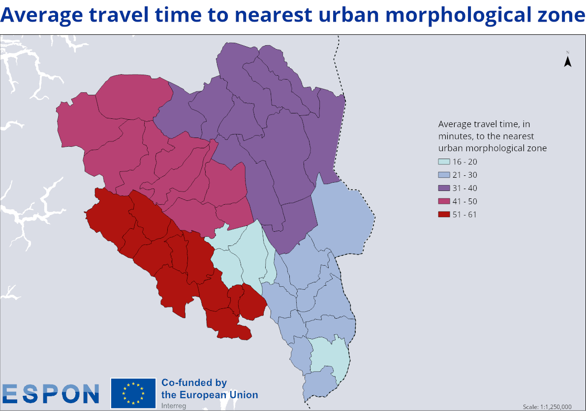 kart avstand til urban zone i Os i innlandet