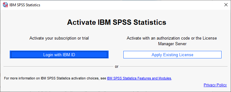 Activate IBM SPSS Statistics