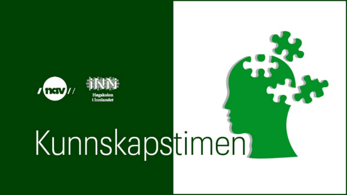 logo nav og logo høgskolen i innlandet og et hode der hjernen består av puslebiter