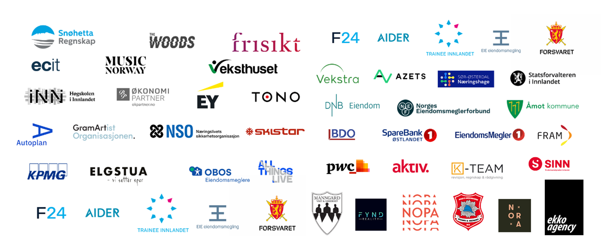 Logoer av alle bedriftene som var tilstede på karrieredagen
