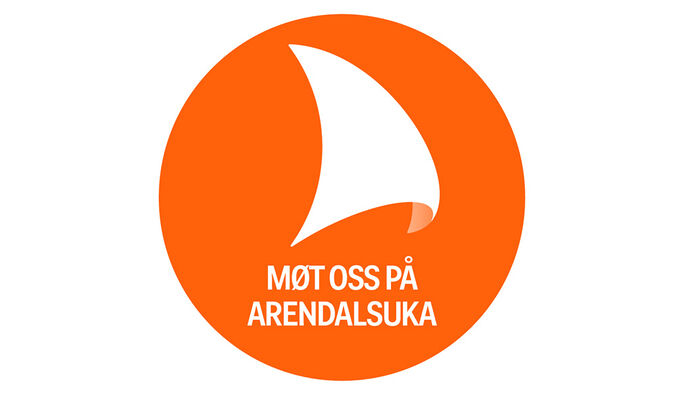 Logo for Arendalsuka med tekst Møt oss på Arendalsuka