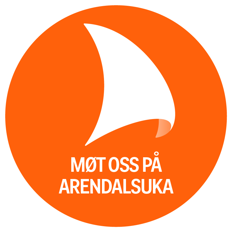 Arendalsukas logo med teksten Møt oss på Arendalsuka