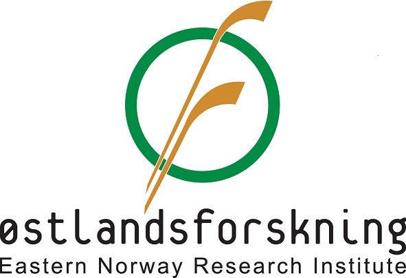 Logo til Østlandsforskning; grønn sirkel med to brune strå igjennom.
