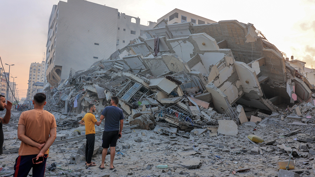Bygninger i Gaza som er truffet i et israelsk bombeangrep. 